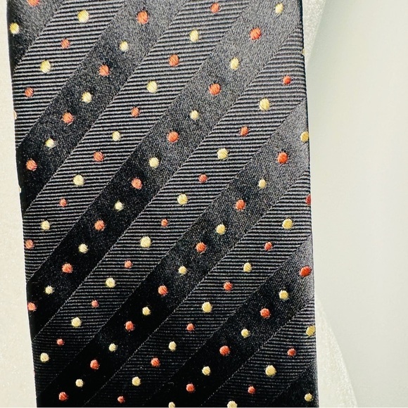 Charvet Tie - Black, w/ Cream & Rust/Burnt Orange Dots 100% Silk Made in France - Picture 4 of 5